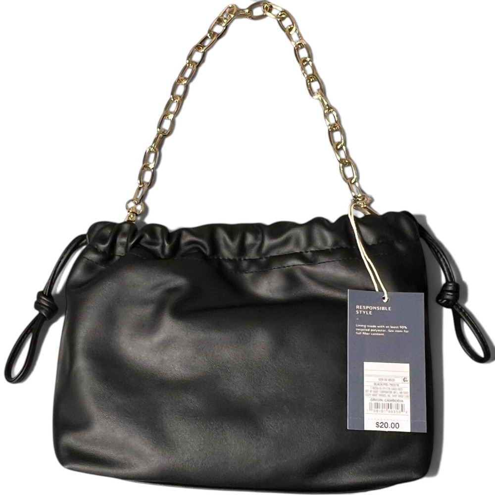 Universal Thread Soft Pouch Shoulder Bag Black Gold Chain Strap Vegan Leather